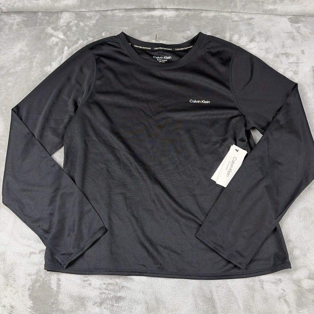 Calvin Klein Mens XL Black Long Sleeve Rash Guard Swim Shirt UPF 40+ New